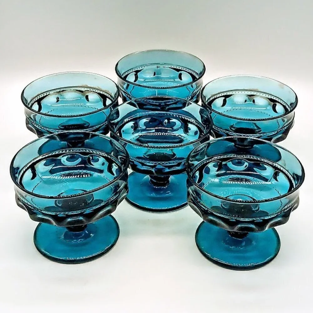 Colony Crown Blue Glass Sherbet Bowls (6)